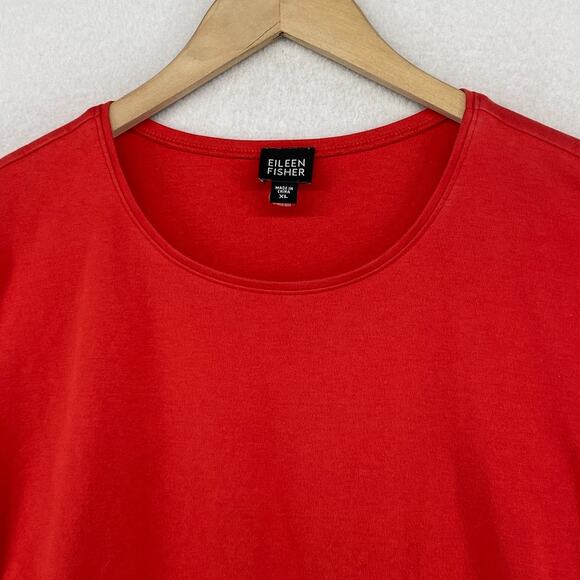 EILEEN FISHER Top XL Cotton Interlock Jersey Boxy Crewneck Short Sleeve Red - Picture 4 of 10
